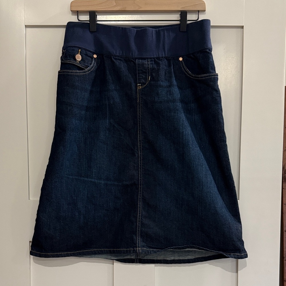 Gap 1969 Dark Blue Maternity Denim Skirt with Stretch Waistband - Size 28